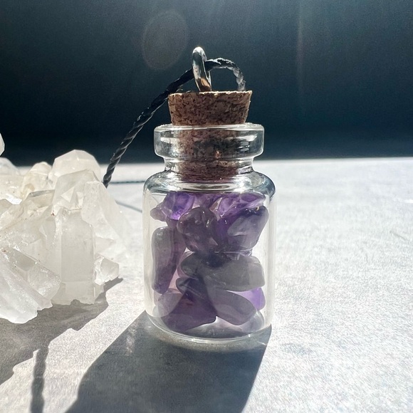 Amethyst Crystal Specimen Bottle Necklace - Picture 4 of 7